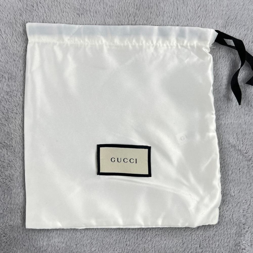 Gucci Original Satin Drawstring Dust Bag 9x10 White Black Ribbon Logo Storage
